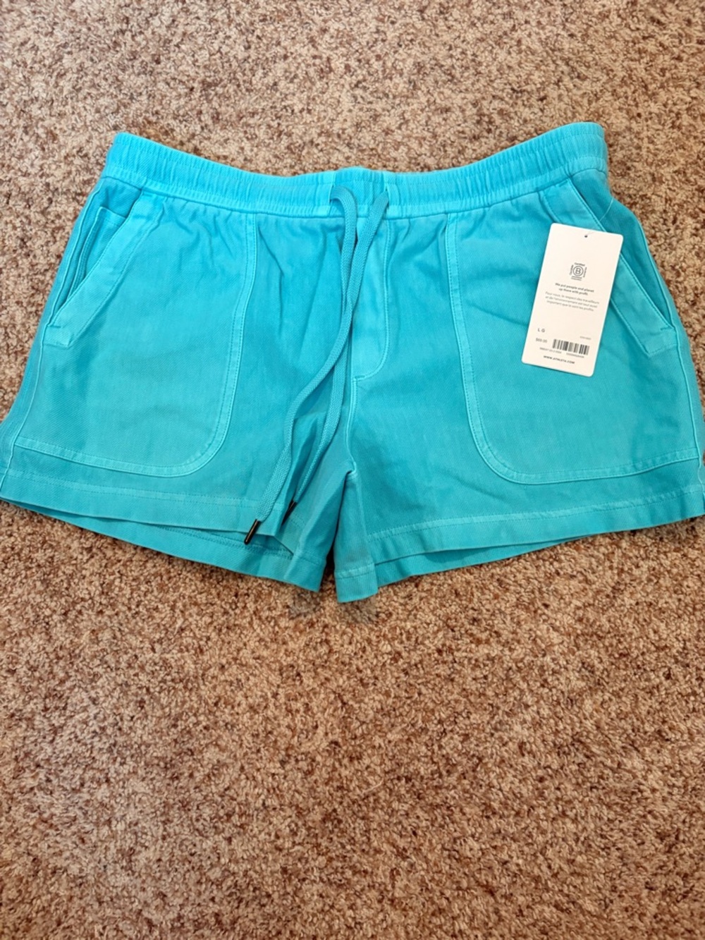 NEW! Athleta Farollon Turquoise Drawstring Athletic Shorts